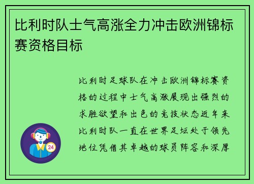 比利时队士气高涨全力冲击欧洲锦标赛资格目标